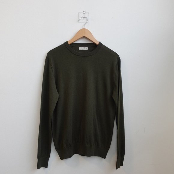 Mango Sweater Mens Size‎ Medium Army Green Wool Knit Casual Pullover Merino MNG - Picture 1 of 8